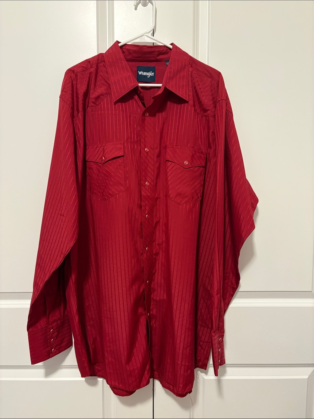 Wrangler Men's Red Pinstripe Western Snap Button-Down Shirt